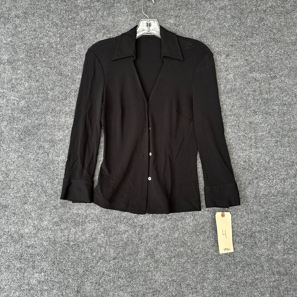 Vintage 90s 5|48 Shirt Top Women 4 Black Long Sleeve Collared Retro Button Front